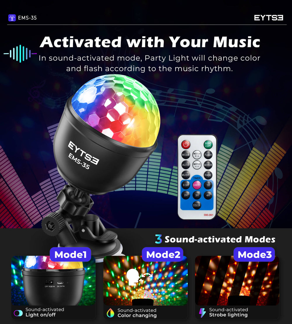 Eytse EMS-35 Mini Disco Ball Lights for Party, Rechargeable Sound Activated Night Light 2 Pack