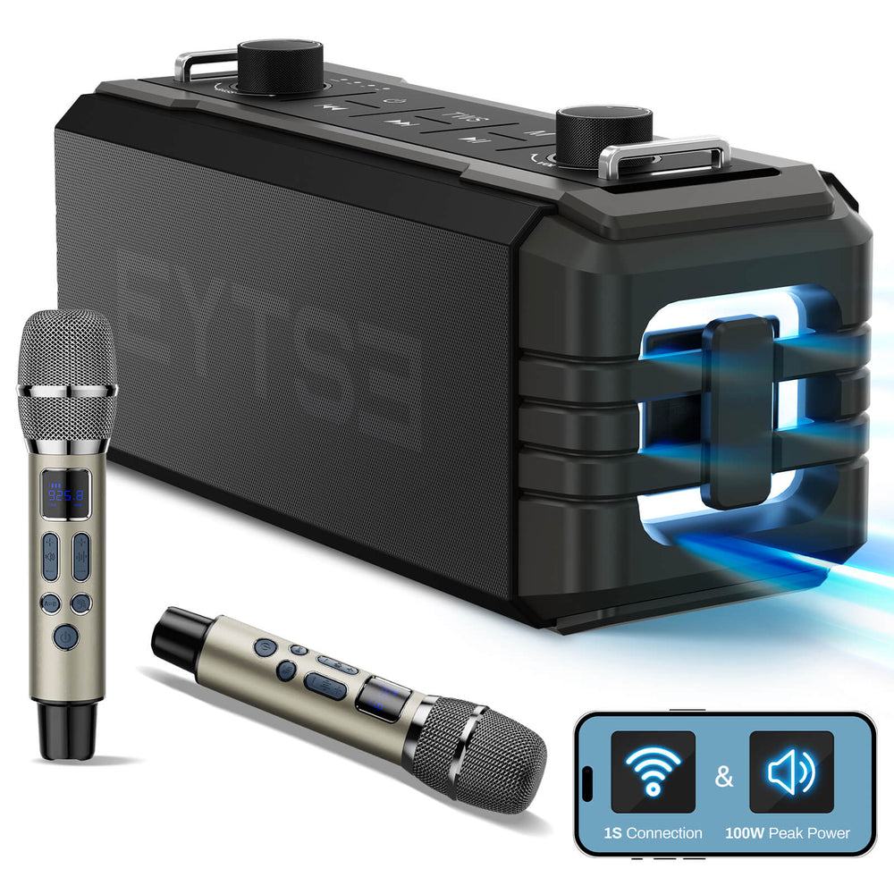 Eytse UK50 Karaoke Machine for Adults with 2 Wireless Microphones, Professional Portable 20W Powerful Singing Machine