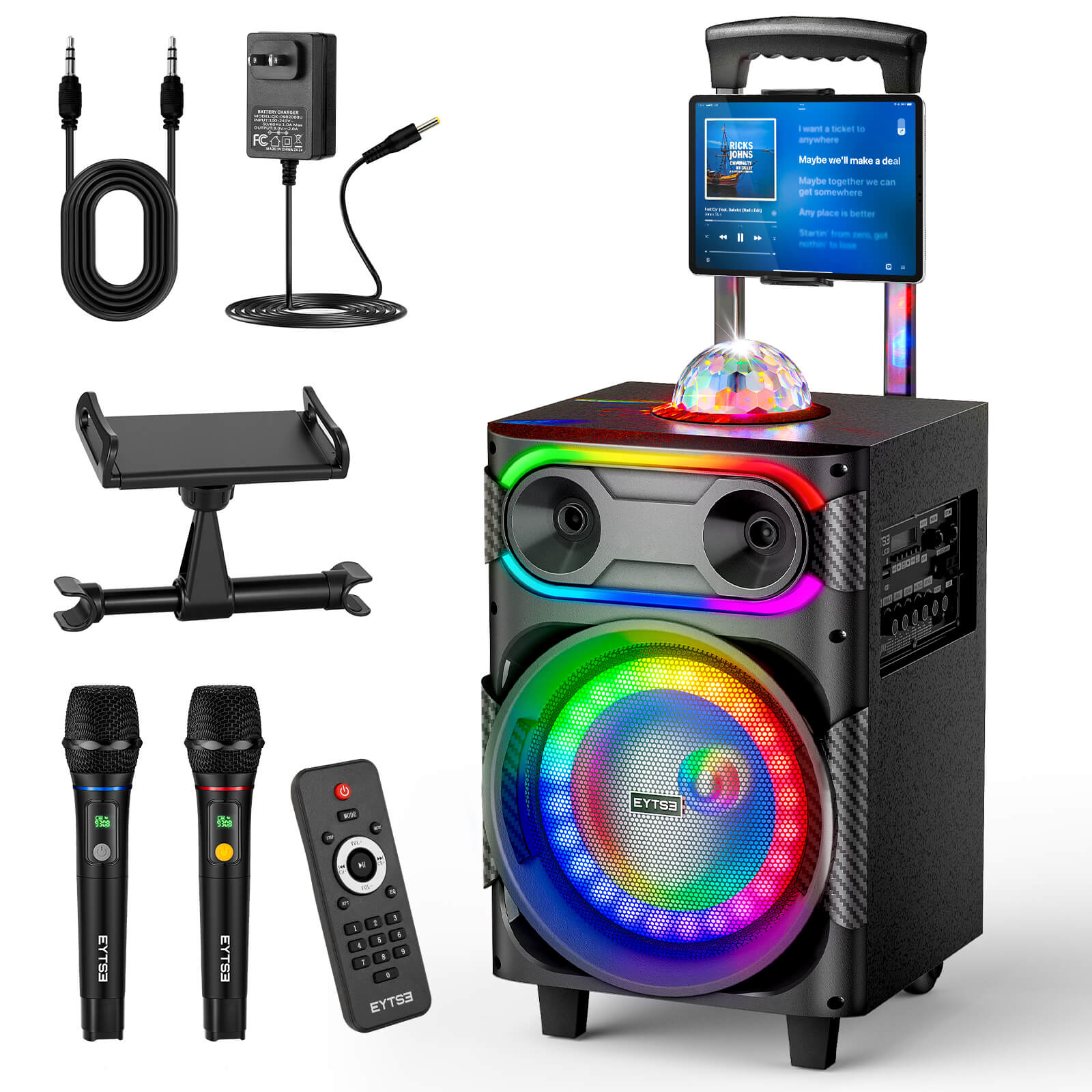 Eytse LK30 Karaoke Machine with 2 Wireless Microphones, Portable Big BT Party Speaker with 250W Peak Power