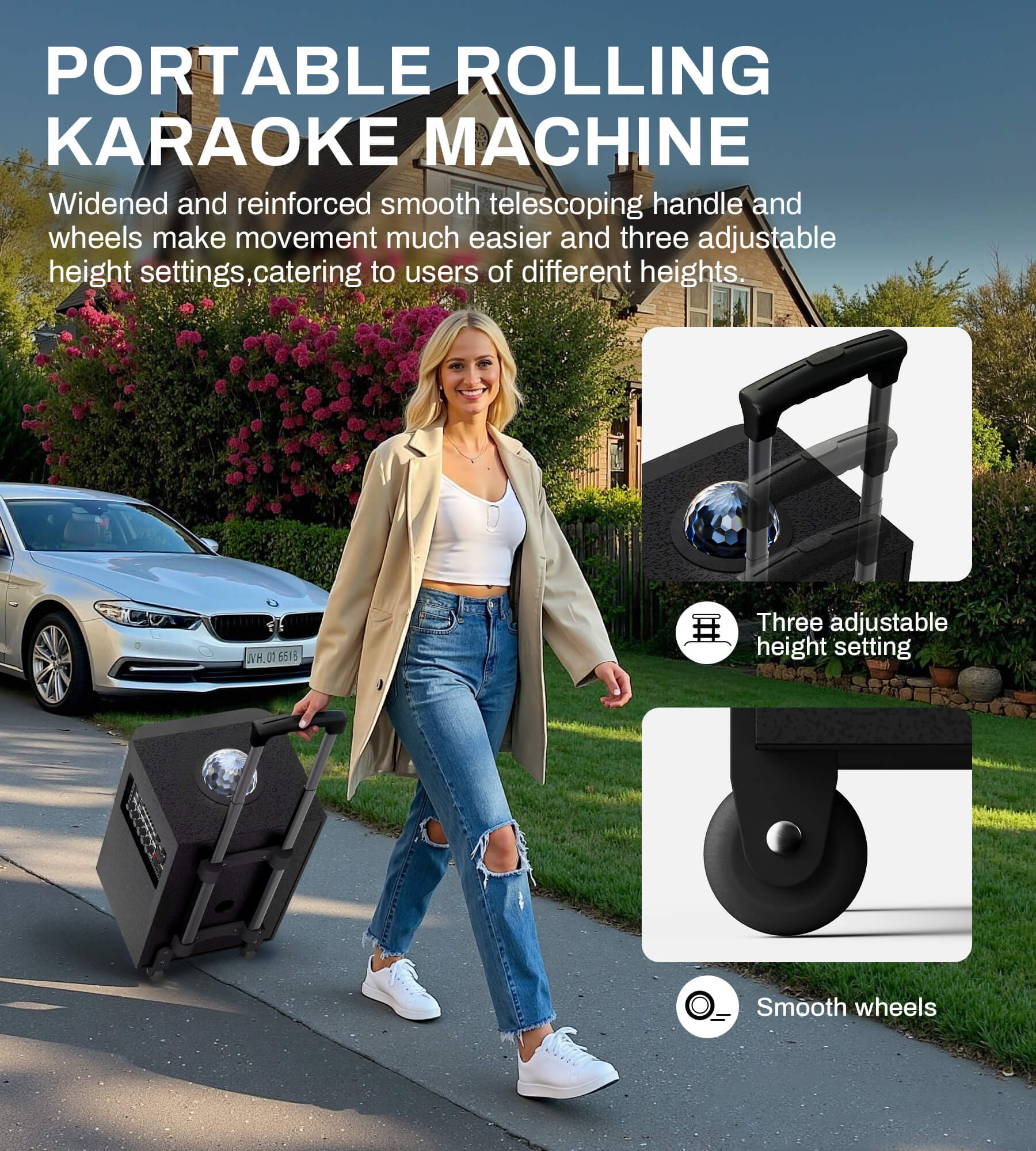 Eytse LK30 Karaoke Machine with 2 Wireless Microphones, Portable Big BT Party Speaker with 250W Peak Power