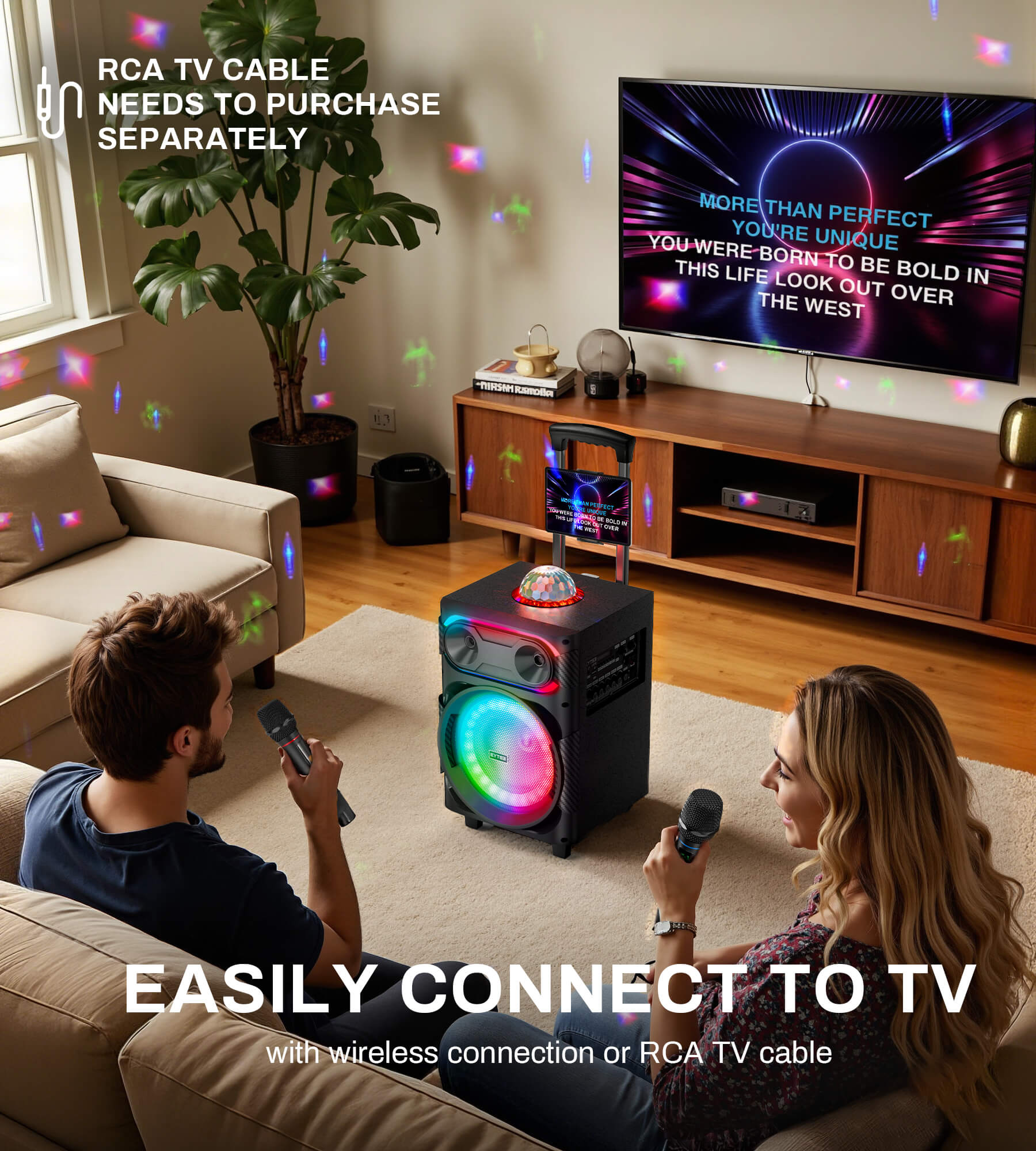 Eytse LK30 Karaoke Machine with 2 Wireless Microphones, Portable Big BT Party Speaker with 250W Peak Power