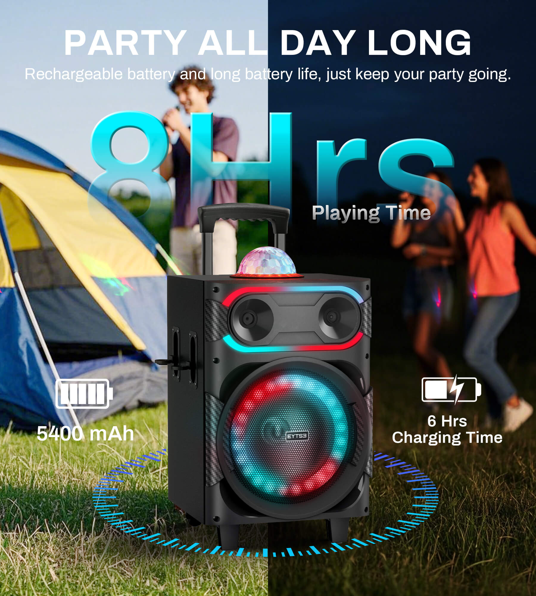 Eytse LK30 Karaoke Machine with 2 Wireless Microphones, Portable Big BT Party Speaker with 250W Peak Power