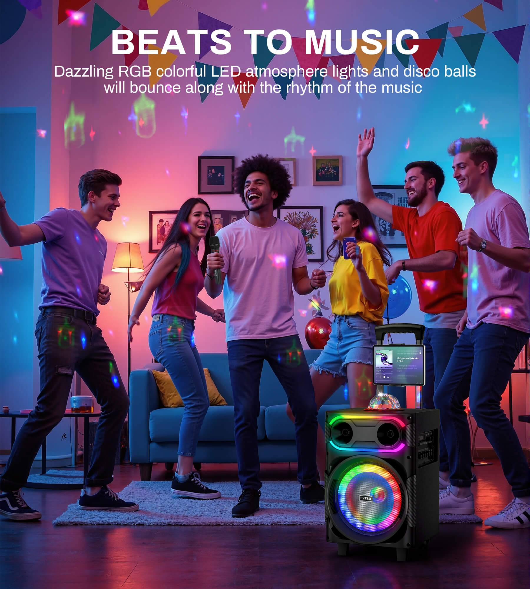 Eytse LK30 Karaoke Machine with 2 Wireless Microphones, Portable Big BT Party Speaker with 250W Peak Power
