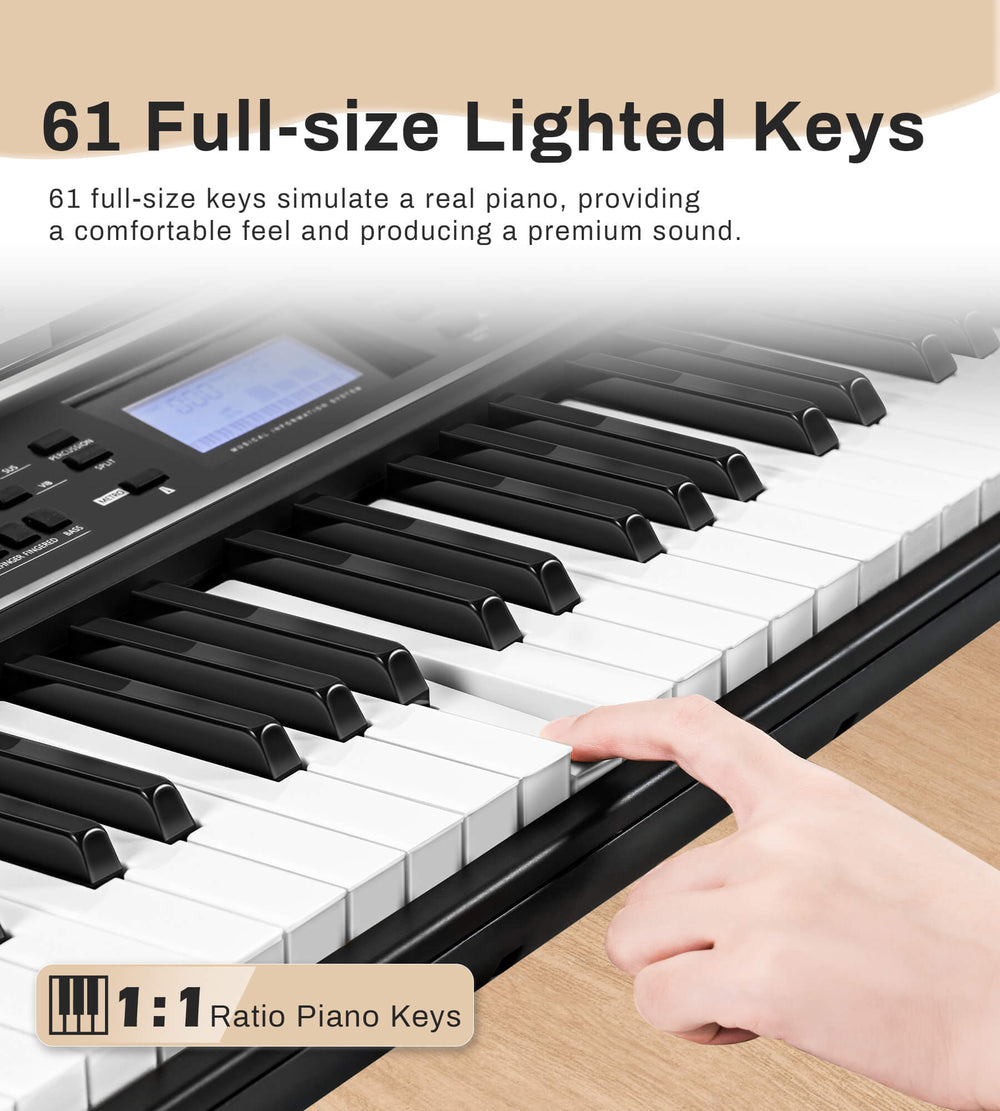 Eytse EY300 61 Key Keyboard Piano, Beginners Electric Keyboard Set, Lighted Full Size Keys