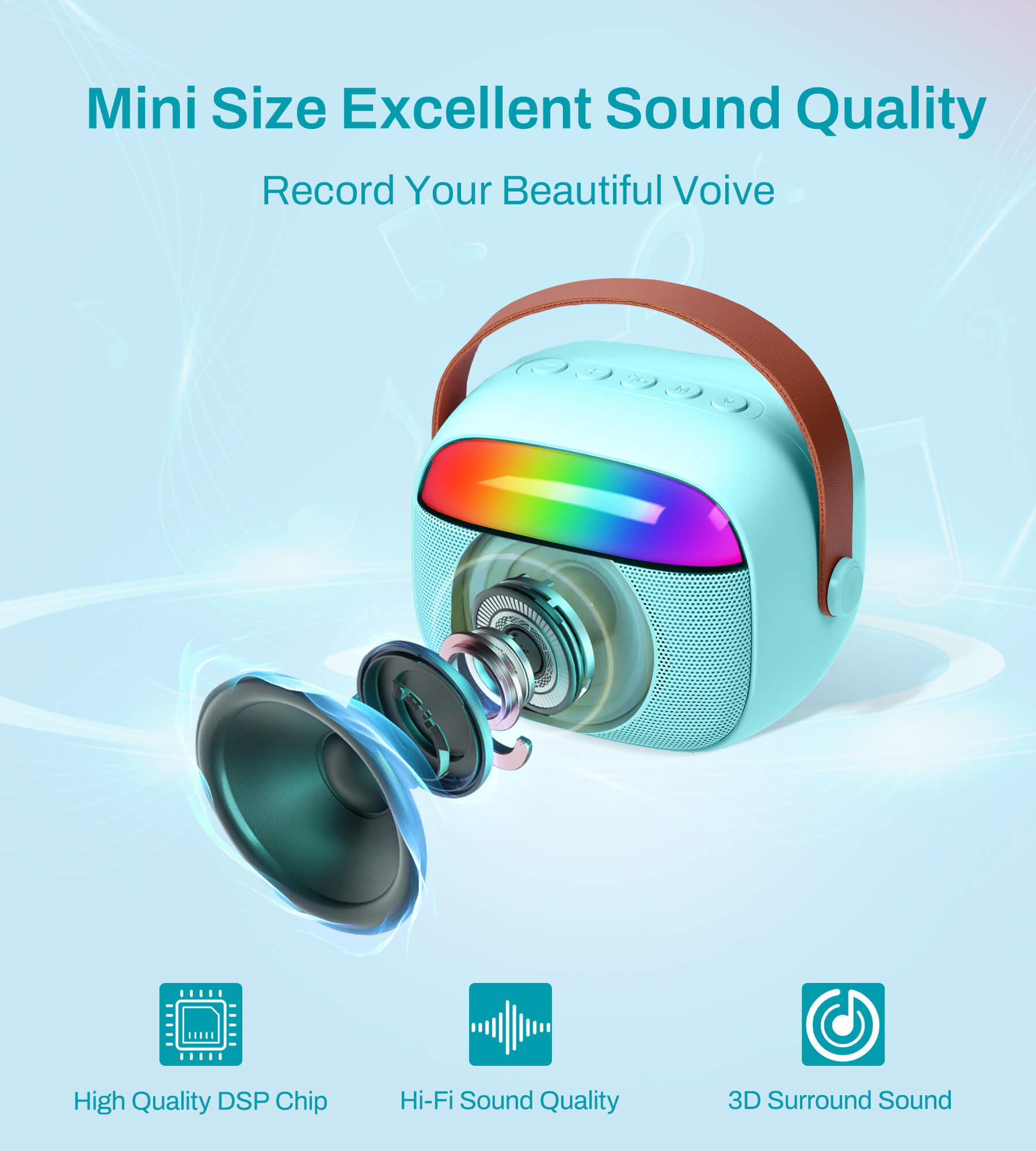 Eytse K30 Mini Karaoke Machine Portable Karaoke Singing Speaker with 2 Wireless Microphones Blue