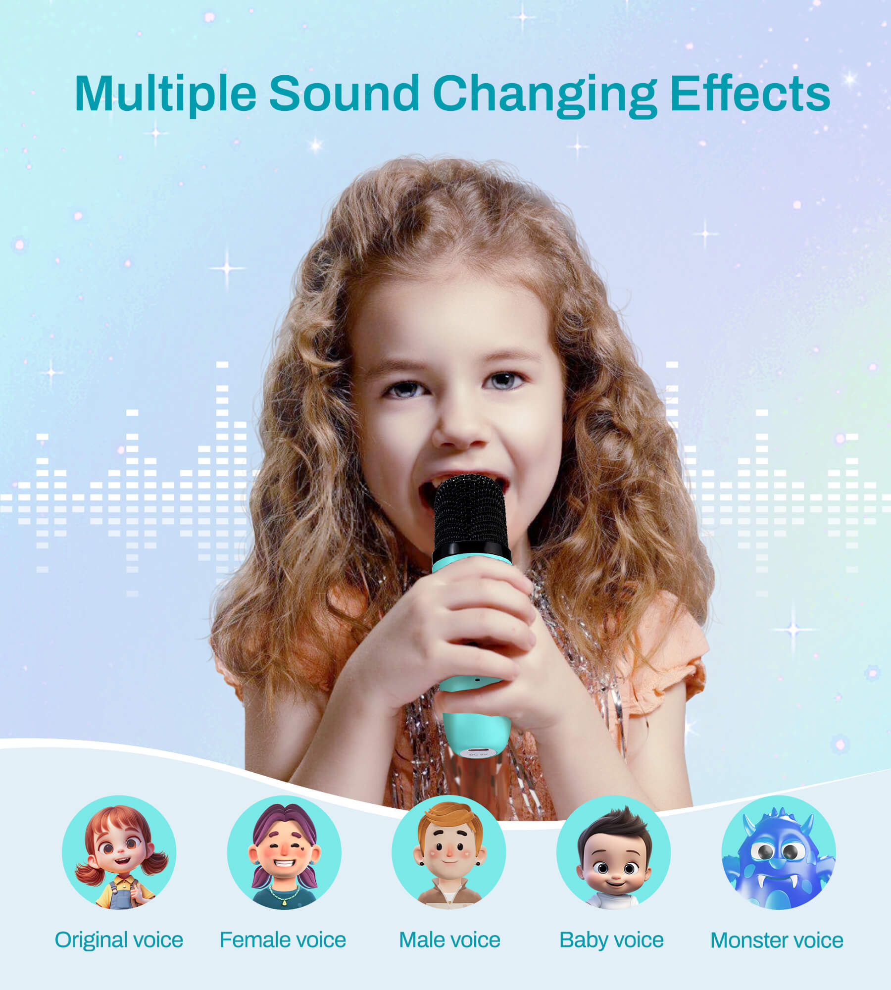 Eytse K30 Mini Karaoke Machine Portable Karaoke Singing Speaker with 2 Wireless Microphones Blue