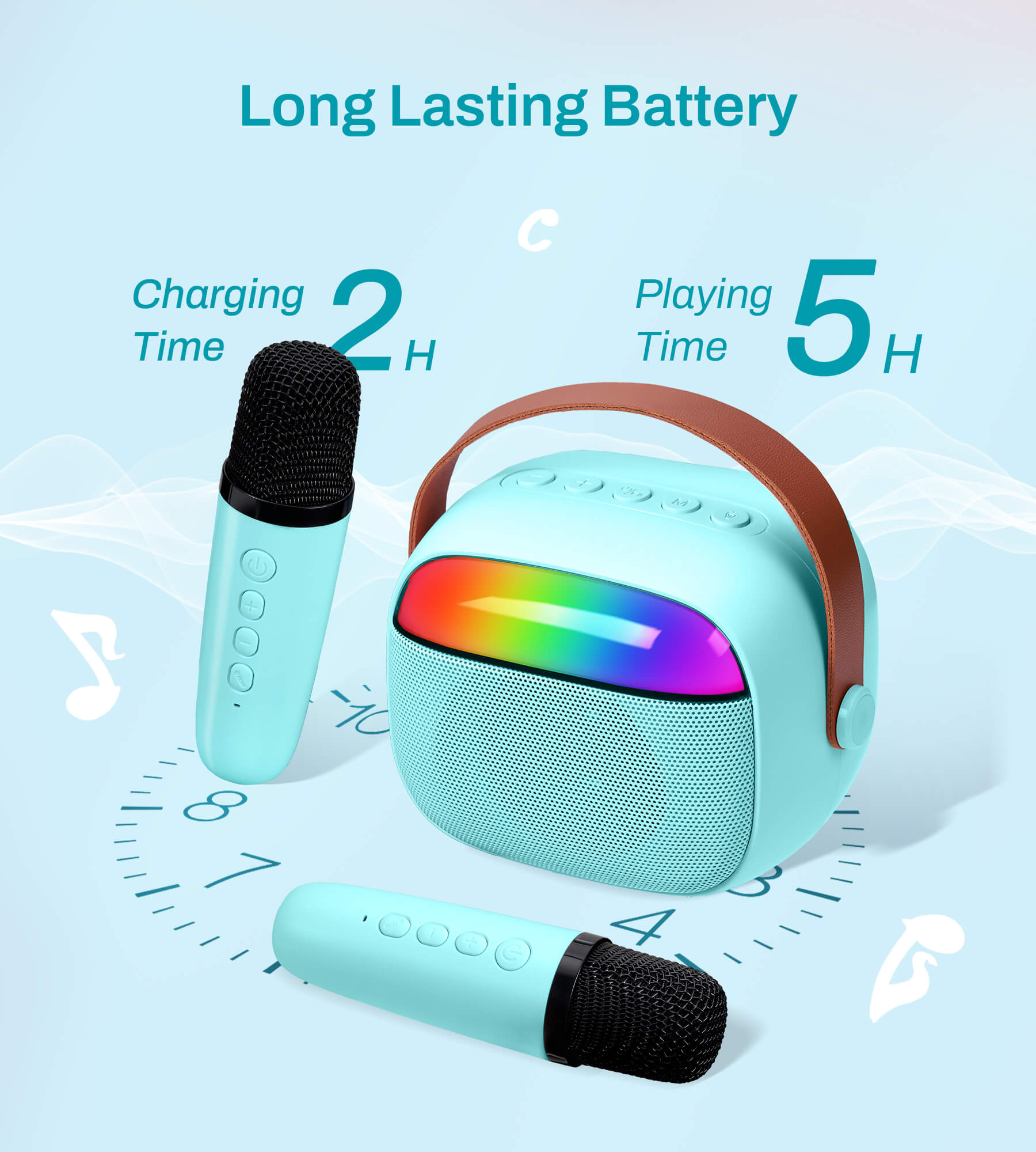 Eytse K30 Mini Karaoke Machine Portable Karaoke Singing Speaker with 2 Wireless Microphones Blue