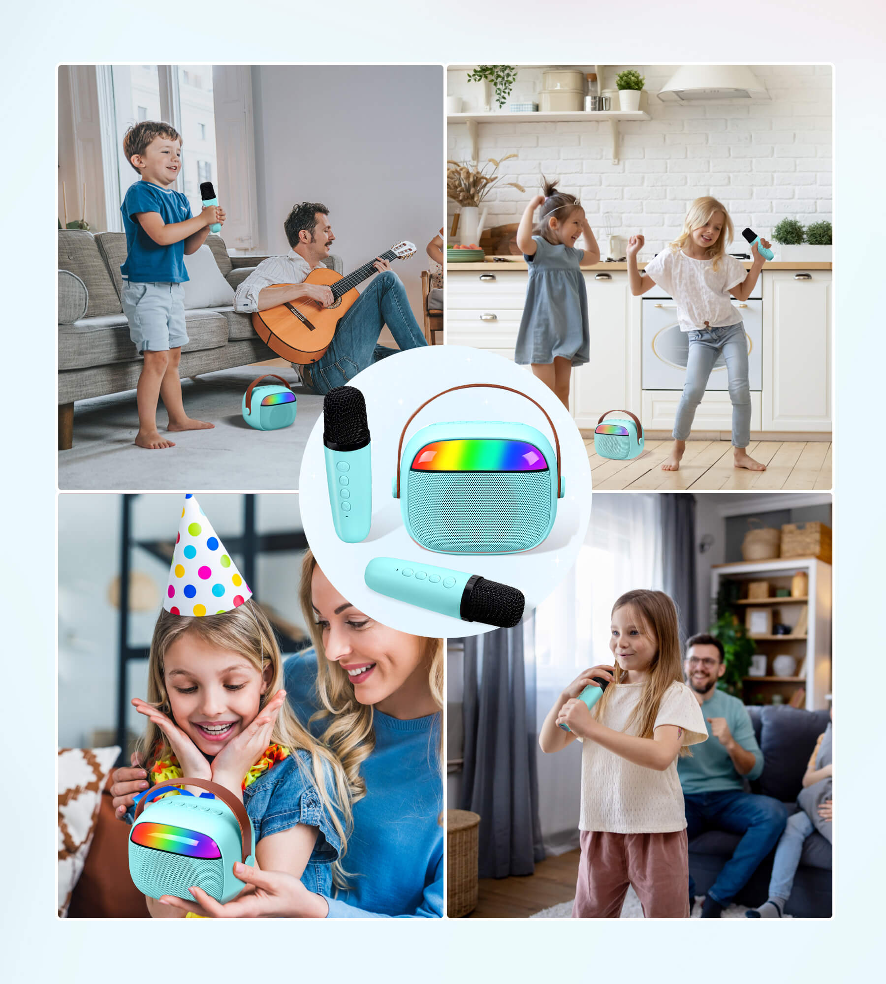Eytse K30 Mini Karaoke Machine Portable Karaoke Singing Speaker with 2 Wireless Microphones Blue