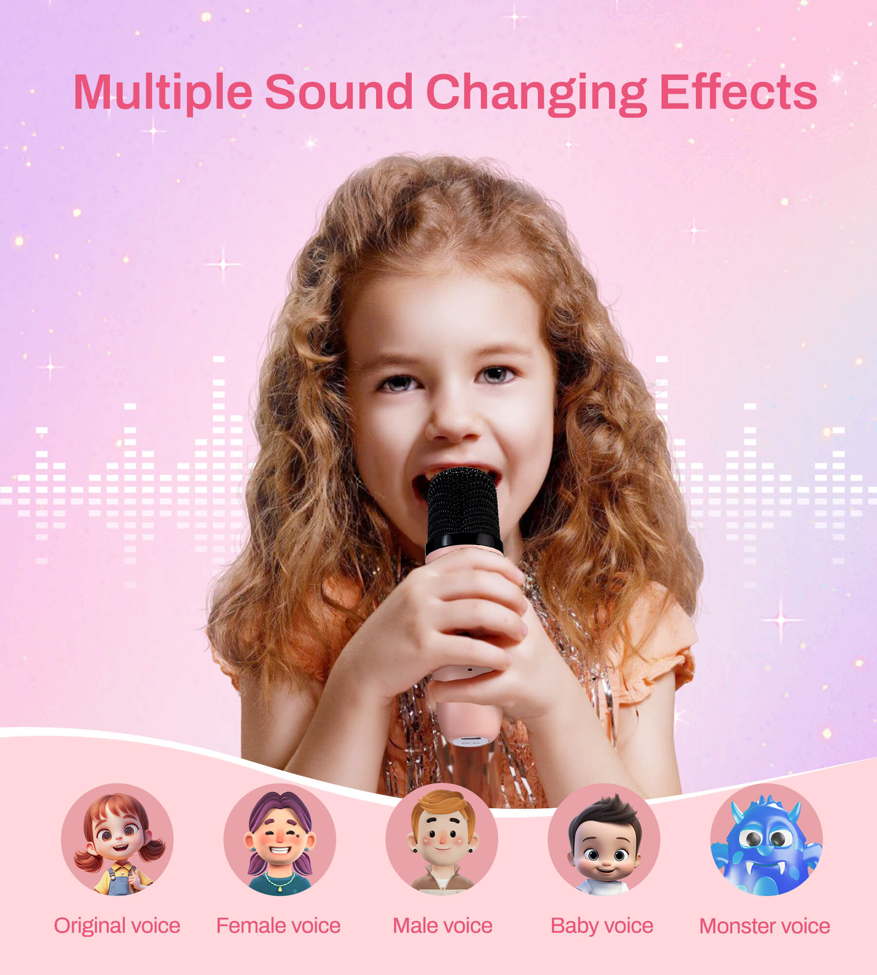 Eytse K30 Mini Karaoke Machine Portable Karaoke Singing Speaker with 2 Wireless Microphones Pink