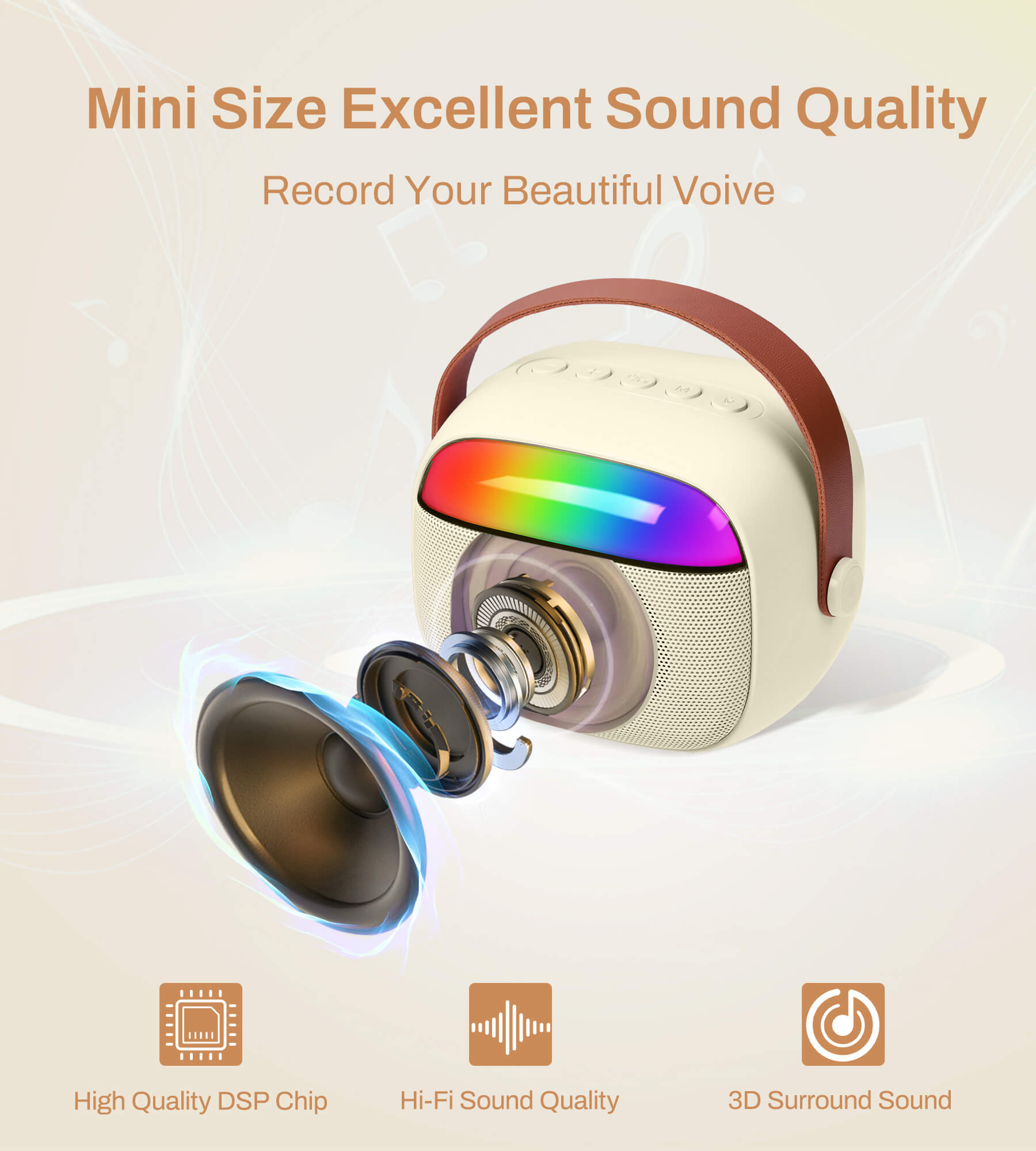 Eytse K30 Mini Karaoke Machine Portable Karaoke Singing Speaker with 2 Wireless Microphones White