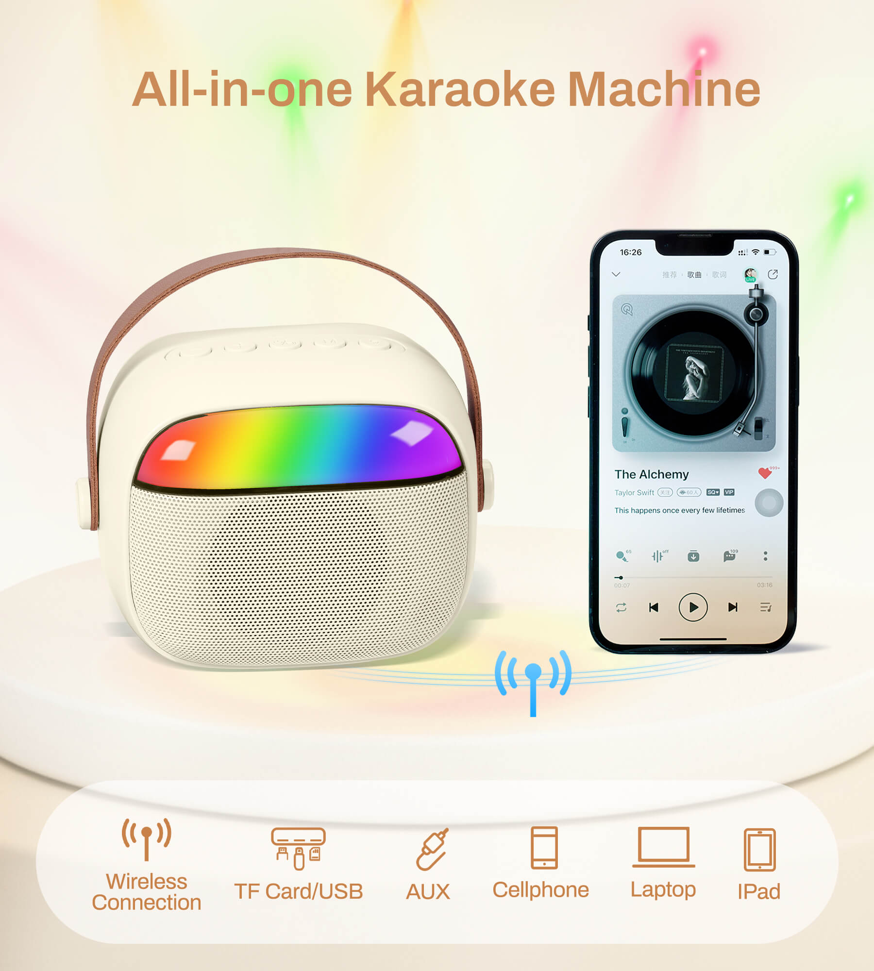 Eytse K30 Mini Karaoke Machine Portable Karaoke Singing Speaker with 2 Wireless Microphones White