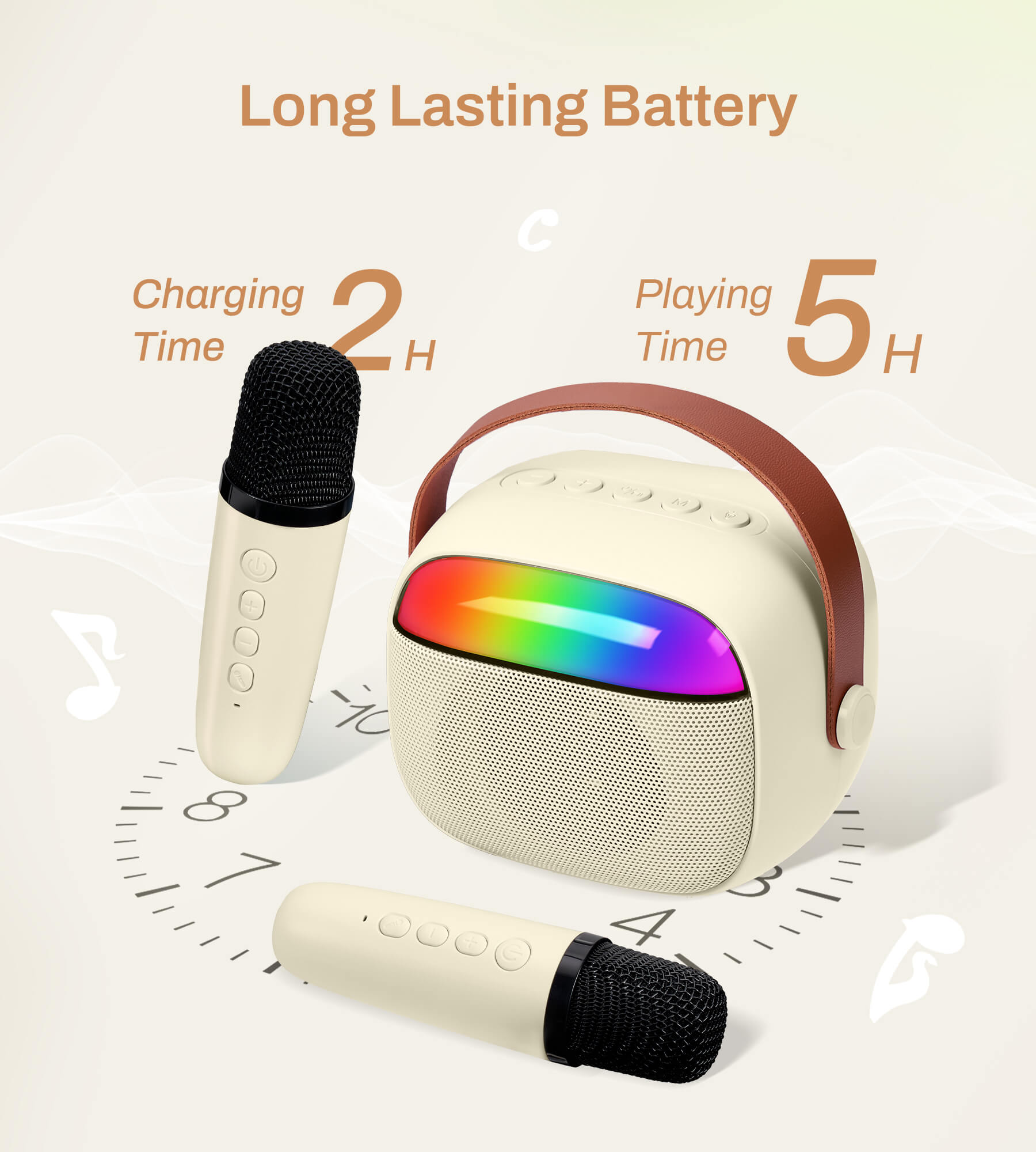 Eytse K30 Mini Karaoke Machine Portable Karaoke Singing Speaker with 2 Wireless Microphones White