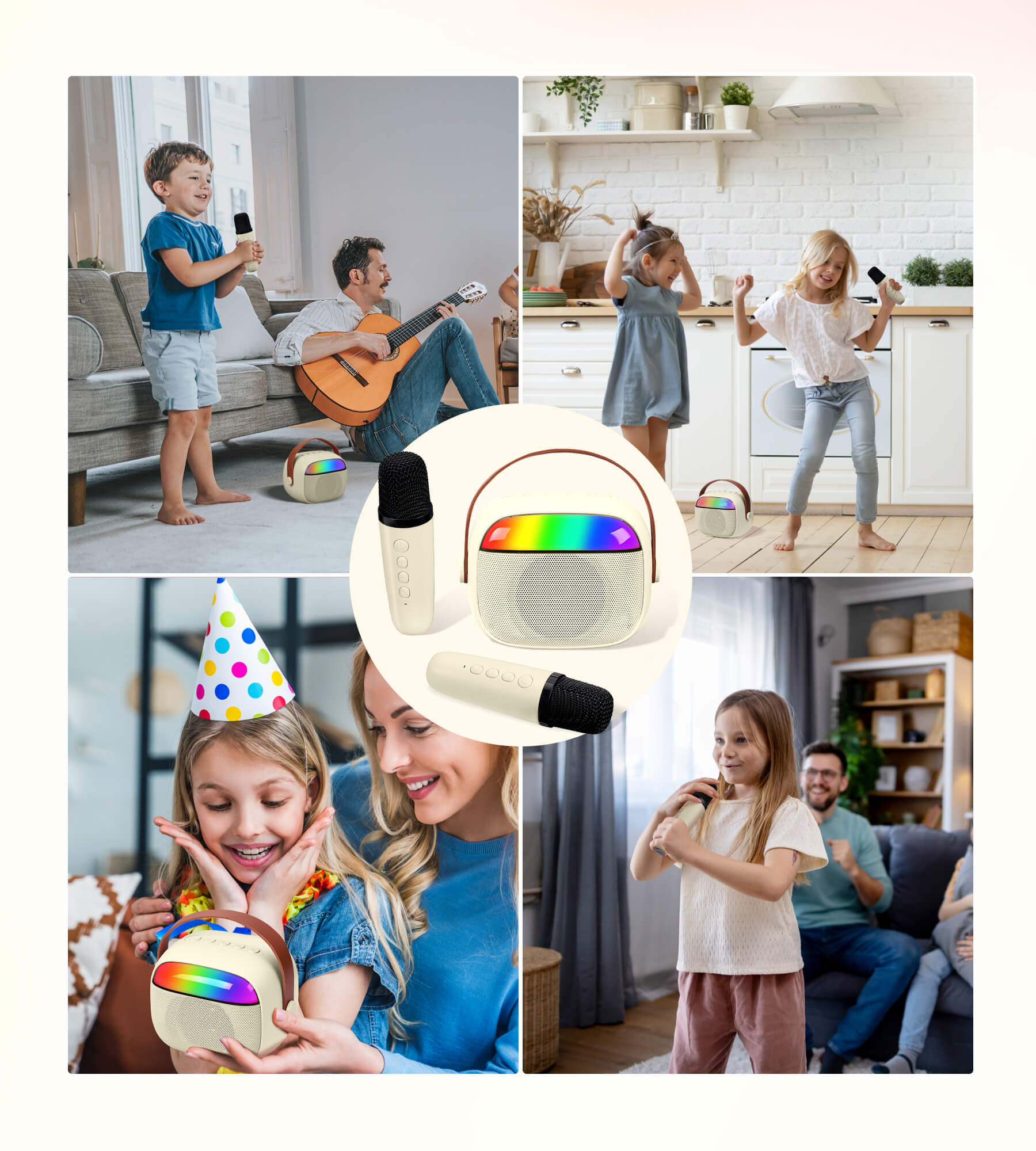 Eytse K30 Mini Karaoke Machine Portable Karaoke Singing Speaker with 2 Wireless Microphones White