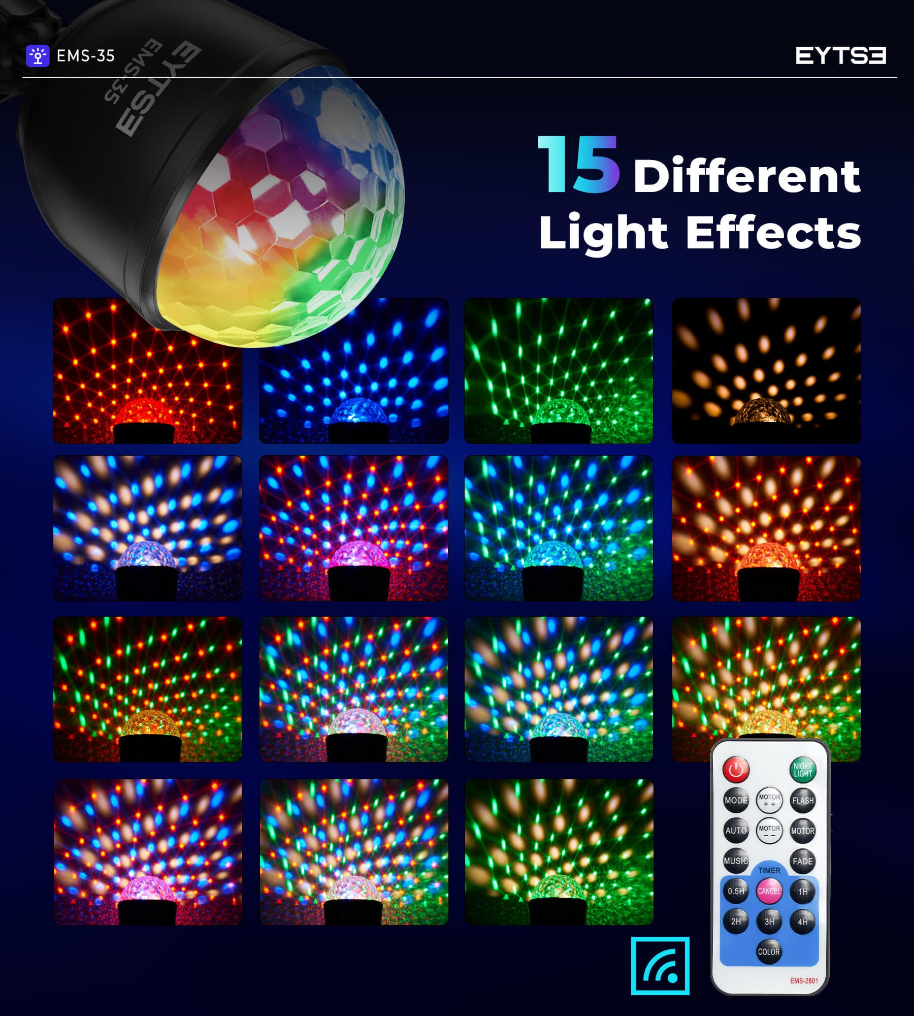 Eytse EMS-35 Mini Disco Ball Lights for Party, Rechargeable Sound Activated Night Light DJ Lighting with Remote Control, Portable Battery Operated 7 Modes RGB Strobe Lamp for Home Parties Birthday