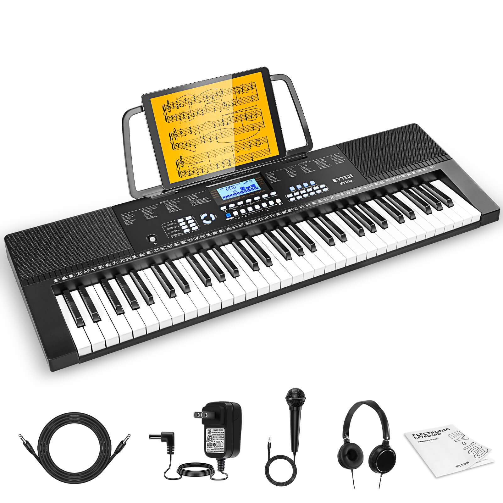 Eytse EY100 61 Key Keyboard Piano, Beginners Electric Piano Keyboard with 350 Tones, 350 Rhythms, 30 Demos, 3 Teaching Modes Black