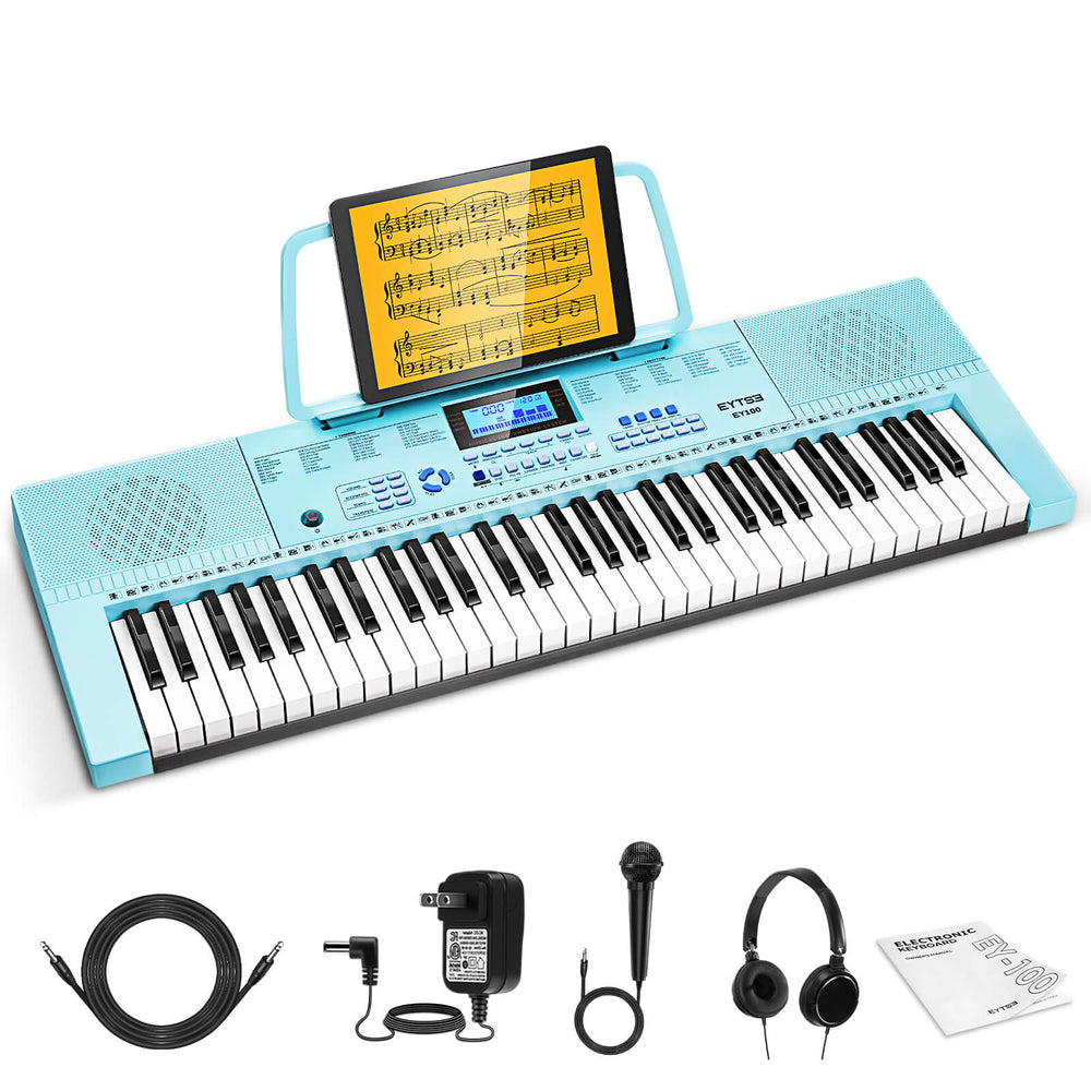 Eytse EY100 61 Key Keyboard Piano, Beginners Electric Piano Keyboard with 350 Tones, 350 Rhythms, 30 Demos, 3 Teaching Modes Blue