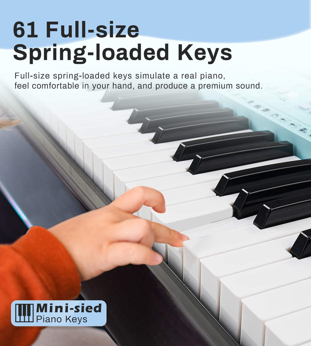 Eytse EY100 61 Key Keyboard Piano, Beginners Electric Piano Keyboard with 350 Tones, 350 Rhythms, 30 Demos, 3 Teaching Modes Blue