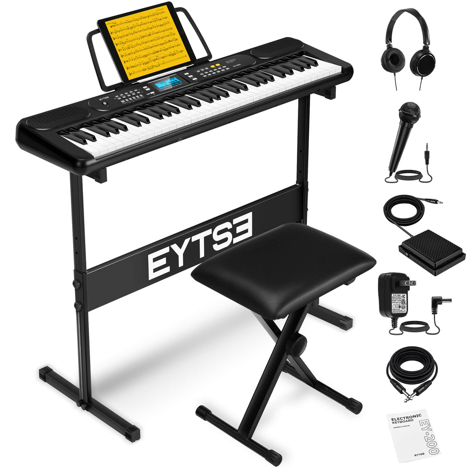 Eytse EY200 61 Key Keyboard Piano, Beginners Full Size Keys Electronic Keyboard, Complete Electric Keyboard Set