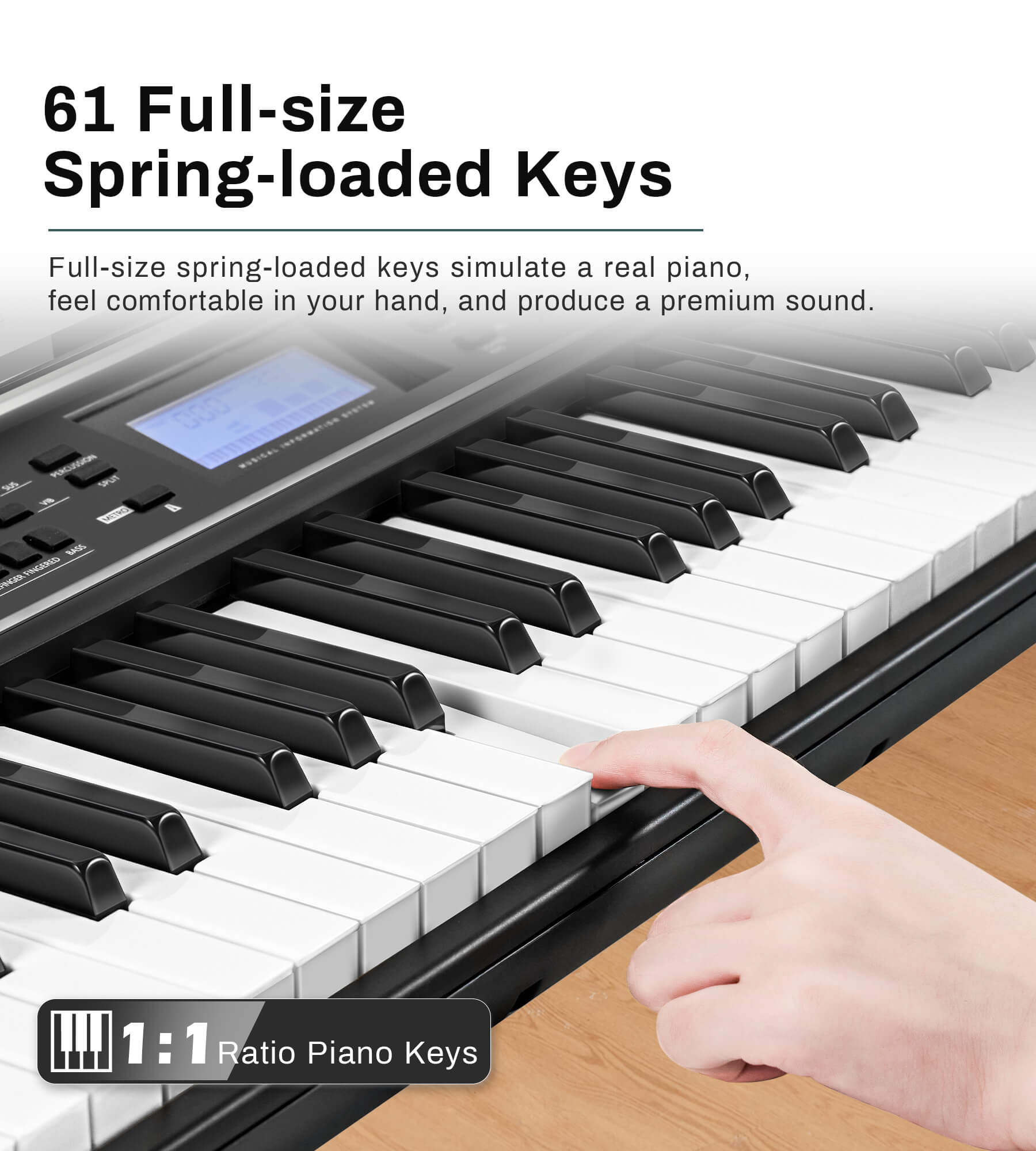 Eytse EY200 61 Key Keyboard Piano, Beginners Full Size Keys Electronic Keyboard, Complete Electric Keyboard Set