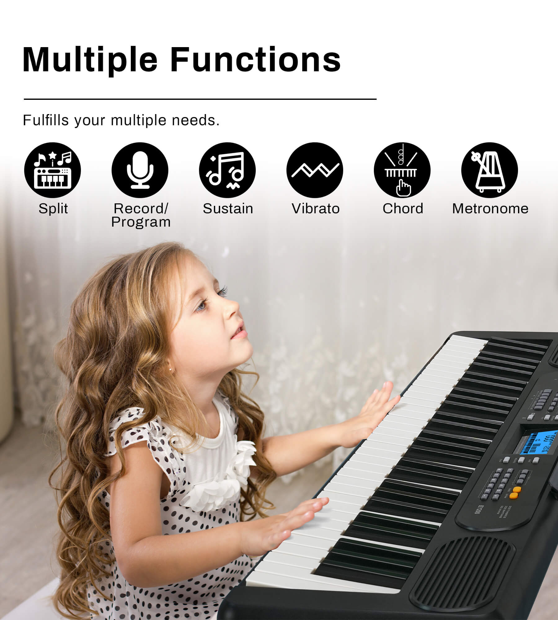 Eytse EY200 61 Key Keyboard Piano, Beginners Full Size Keys Electronic Keyboard, Complete Electric Keyboard Set