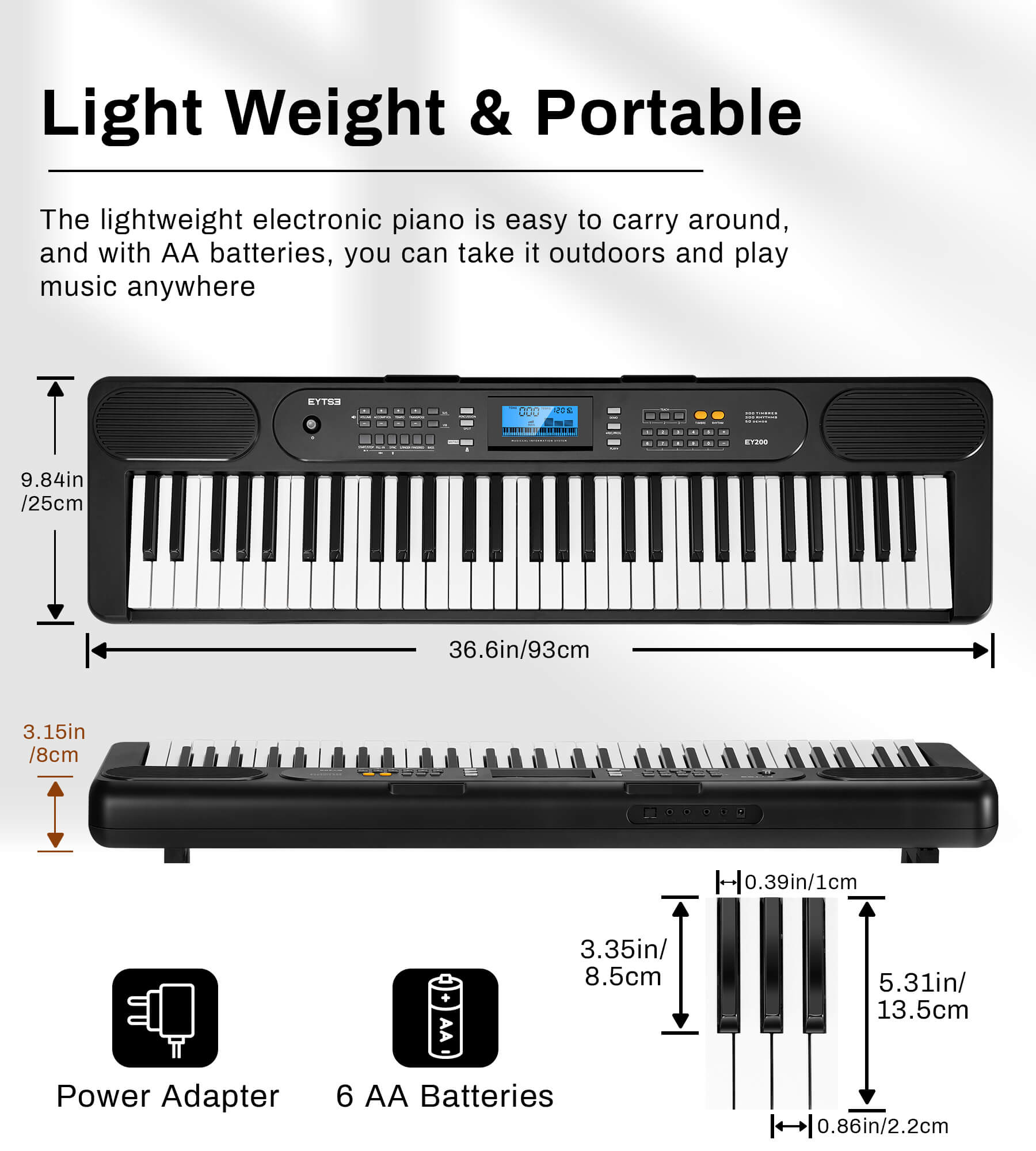 Eytse EY200 61 Key Keyboard Piano, Beginners Full Size Keys Electronic Keyboard, Complete Electric Keyboard Set