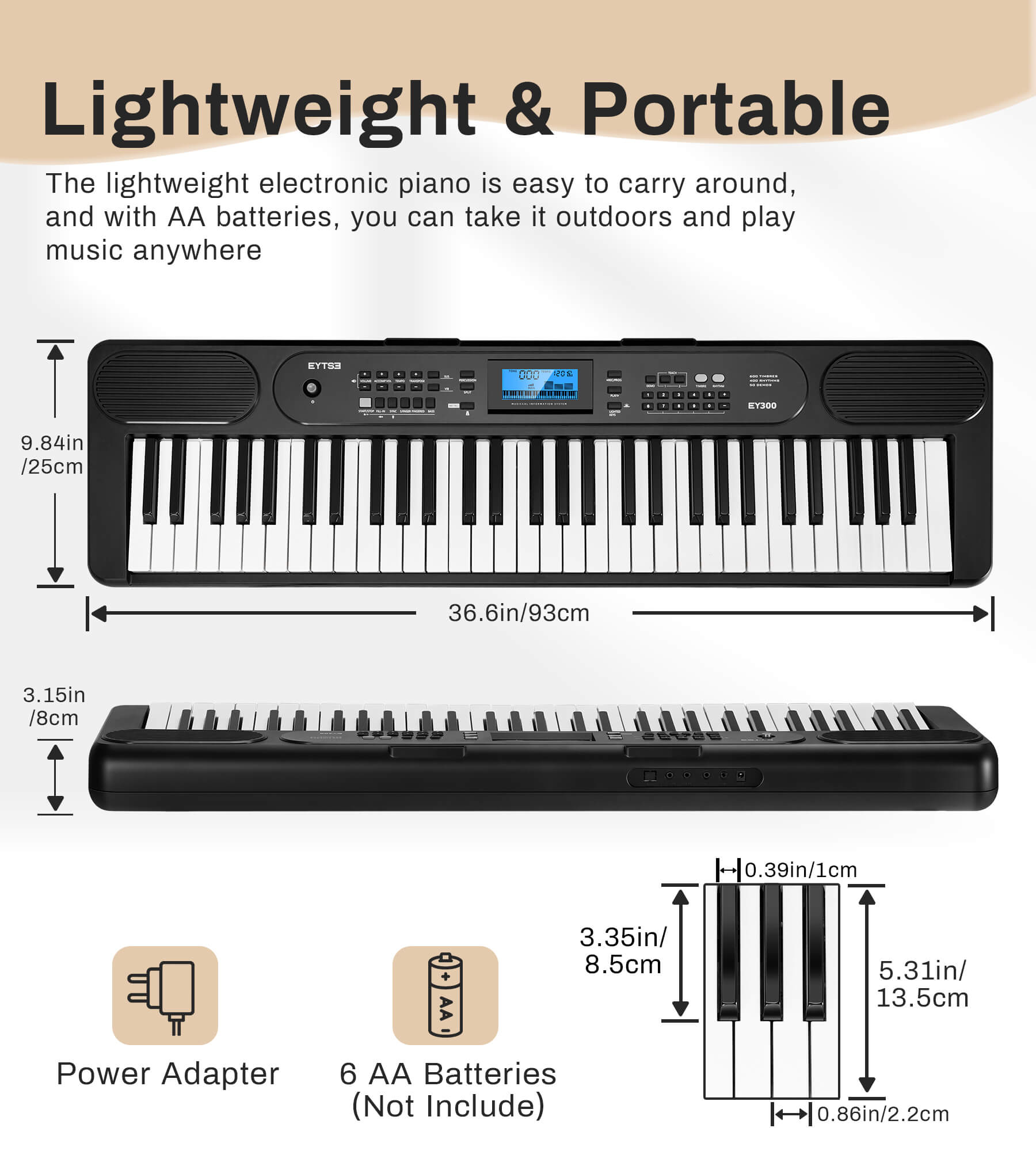 Eytse EY300 61 Key Keyboard Piano, Beginners Electric Keyboard Set, Lighted Full Size Keys