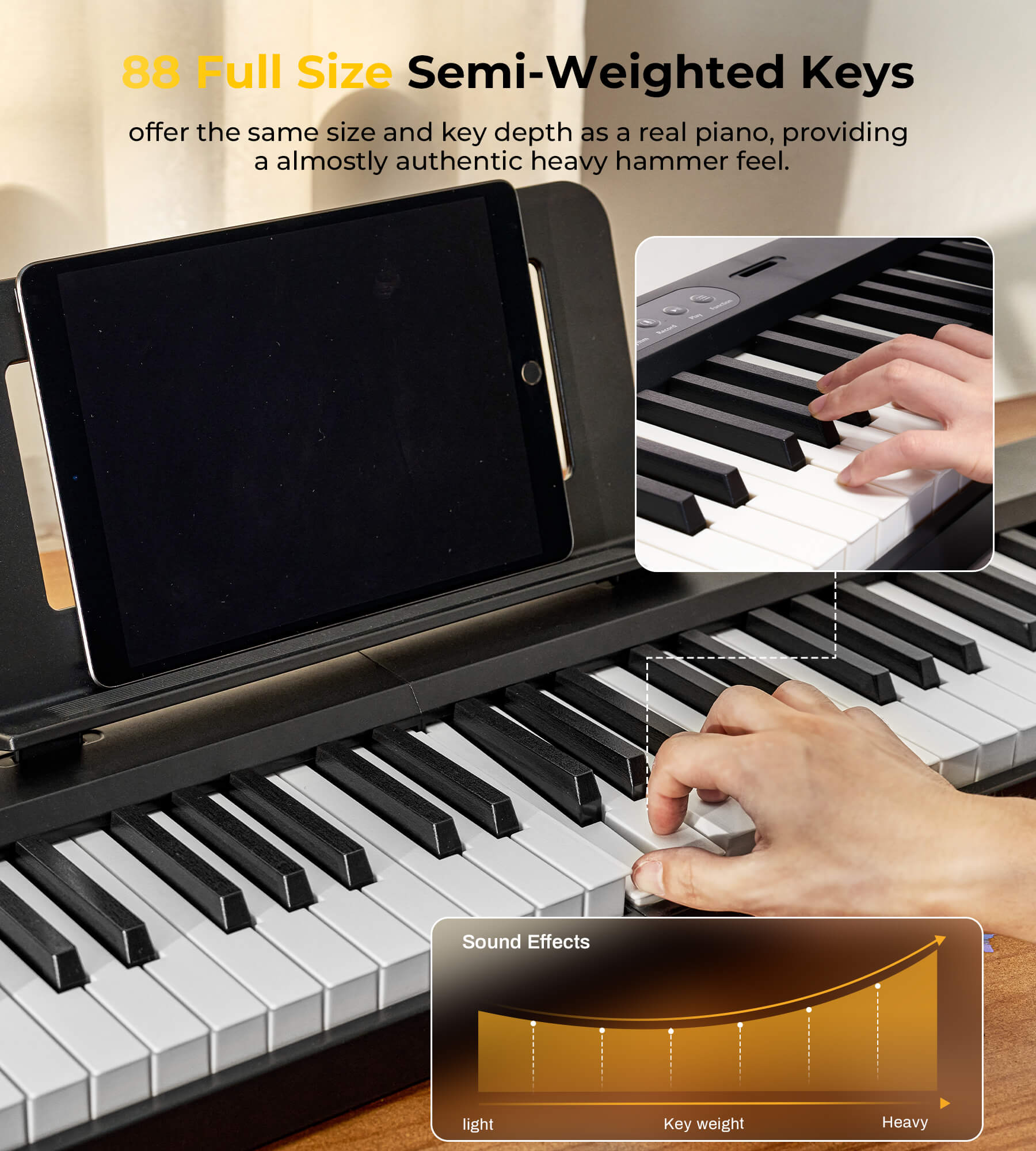 Eytse EY800 Folding Piano 88 Key Semi-Weighted Foldable Keyboard