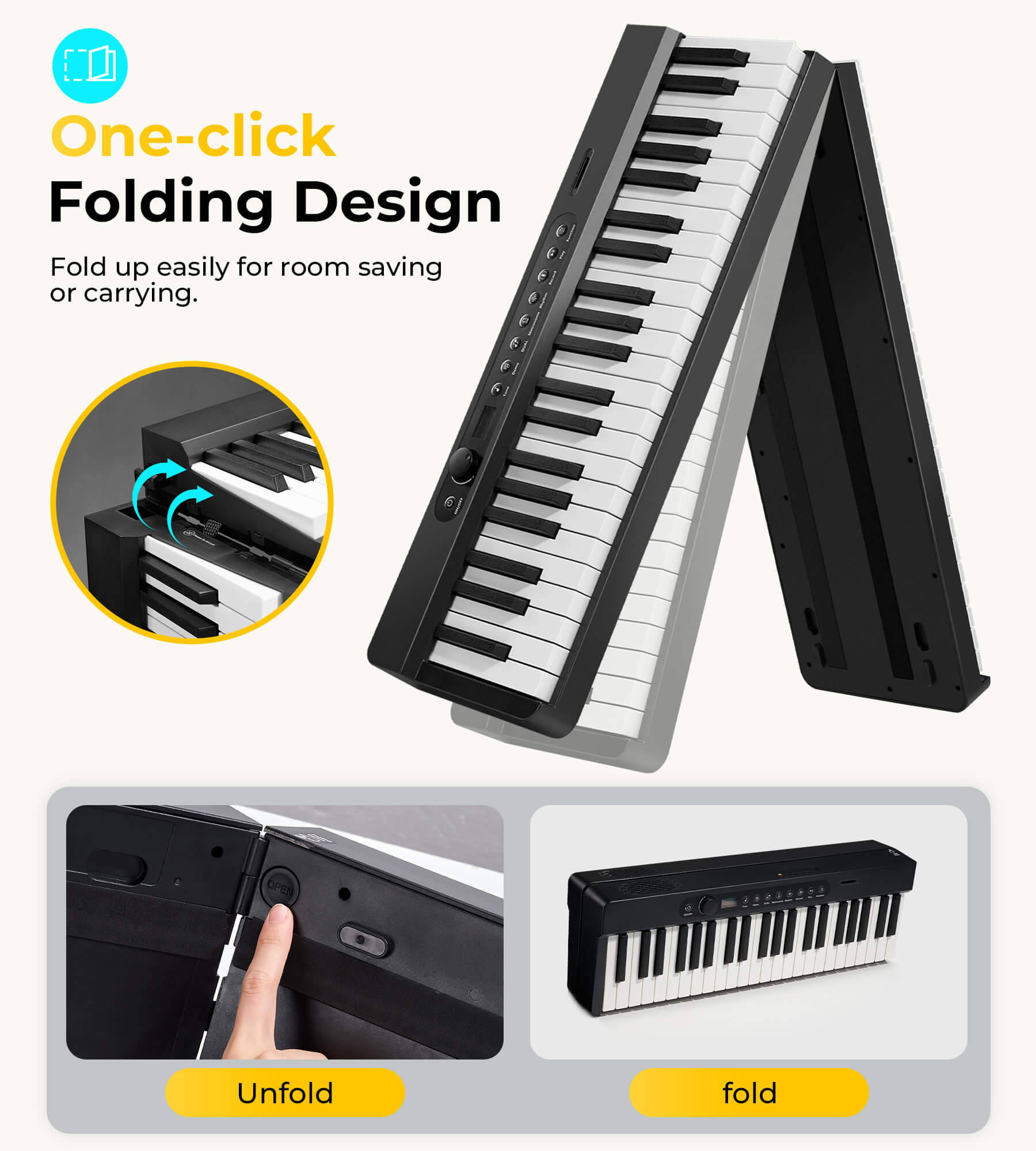 Eytse EY800 Folding Piano 88 Key Semi-Weighted Foldable Keyboard