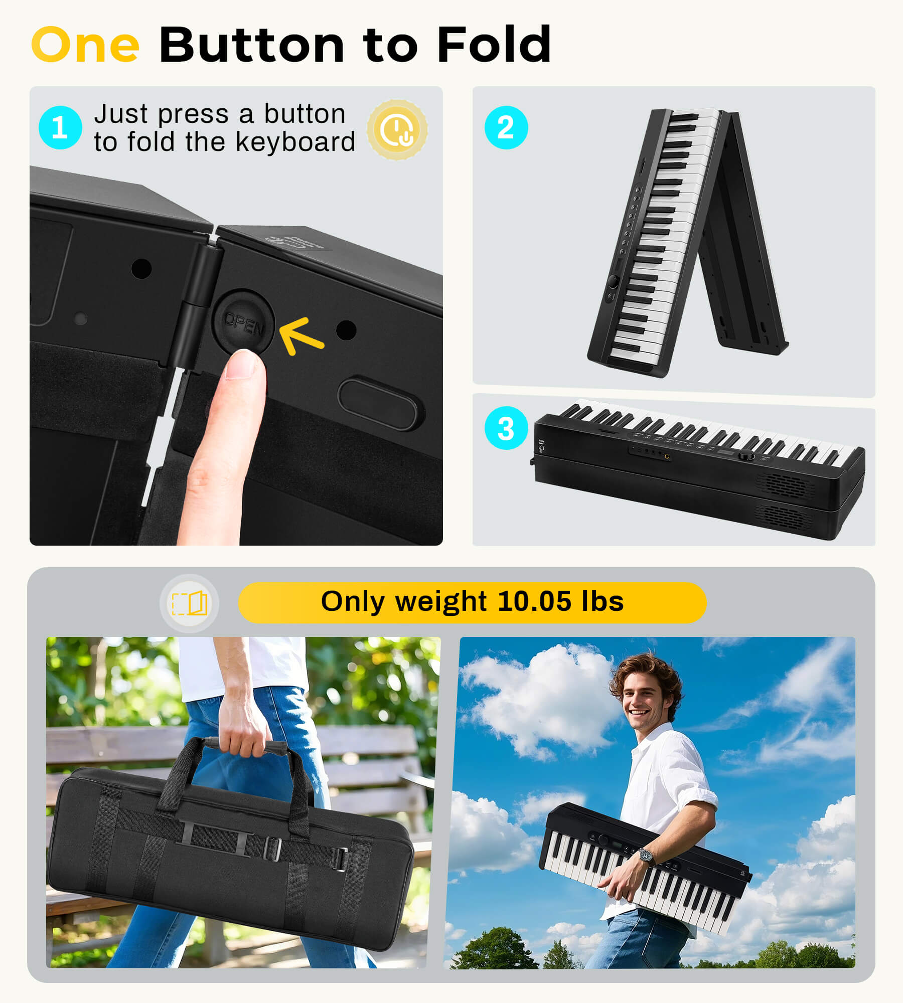 Eytse EY800 Folding Piano 88 Key Semi-Weighted Foldable Keyboard