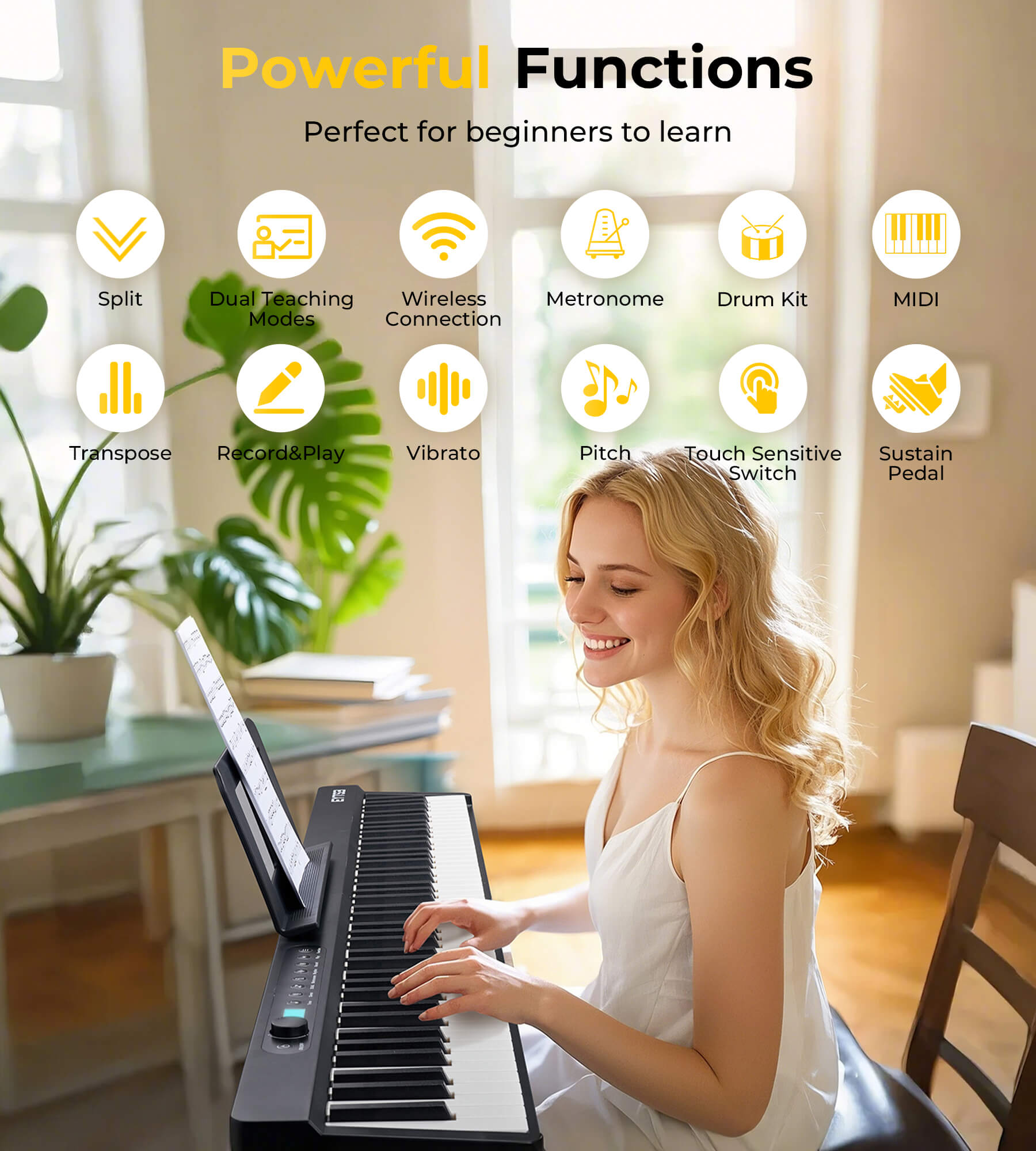 Eytse EY800 Folding Piano 88 Key Semi-Weighted Foldable Keyboard