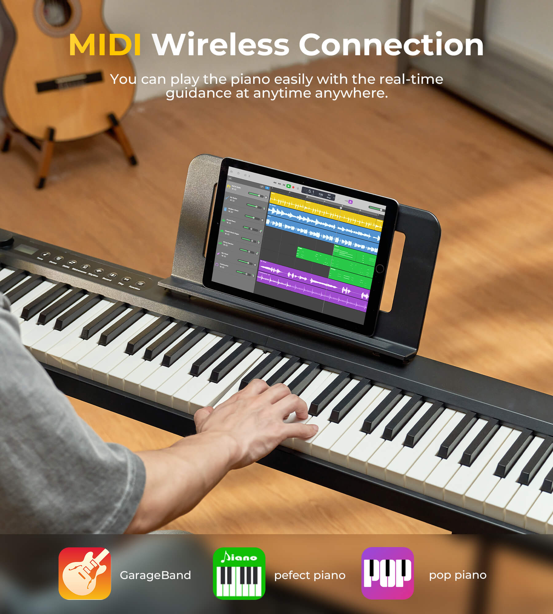 Eytse EY800 Folding Piano 88 Key Semi-Weighted Foldable Keyboard