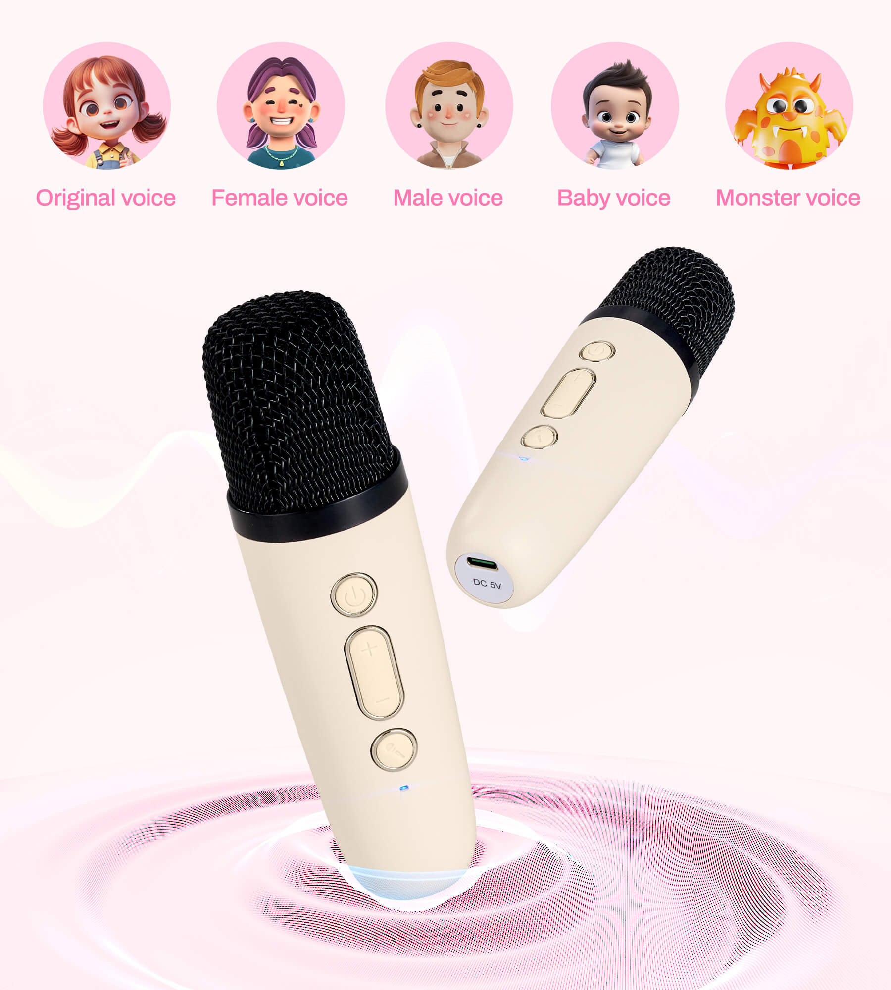 Eytse K23 Mini Karaoke Machine, Portable Karaoke Speaker with 2 Wireless Mics and Lights White