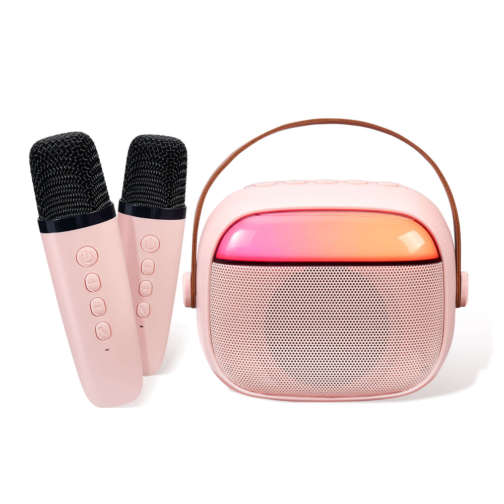 Eytse K30 Mini Karaoke Machine Portable Karaoke Singing Speaker with 2 Wireless Microphones Pink