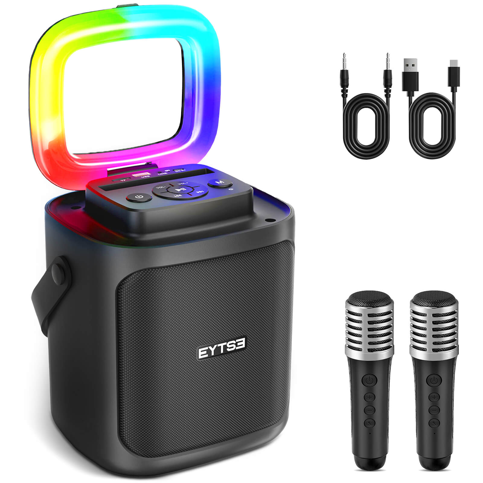 Eytse TK20 Portable Karaoke Machine with 2 Wireless Microphones and Foldable Light Ring