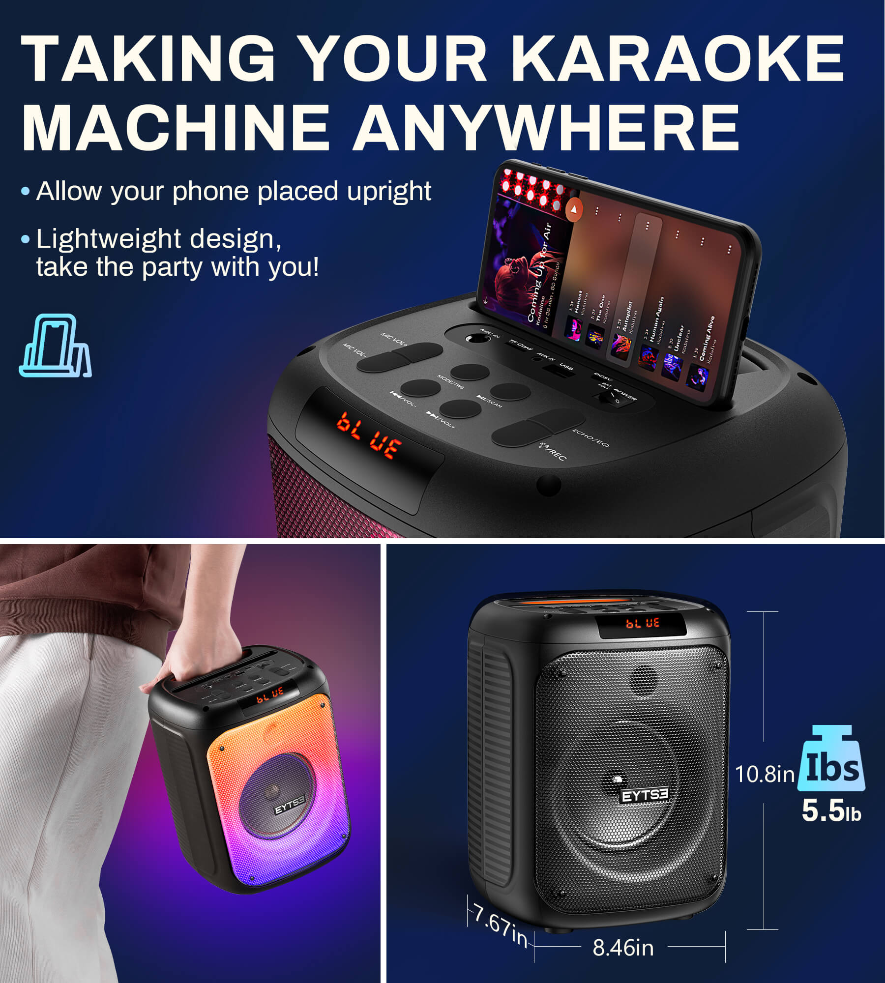 Eytse TK30 Karaoke Machine for Adults with 2 Wireless Microphones