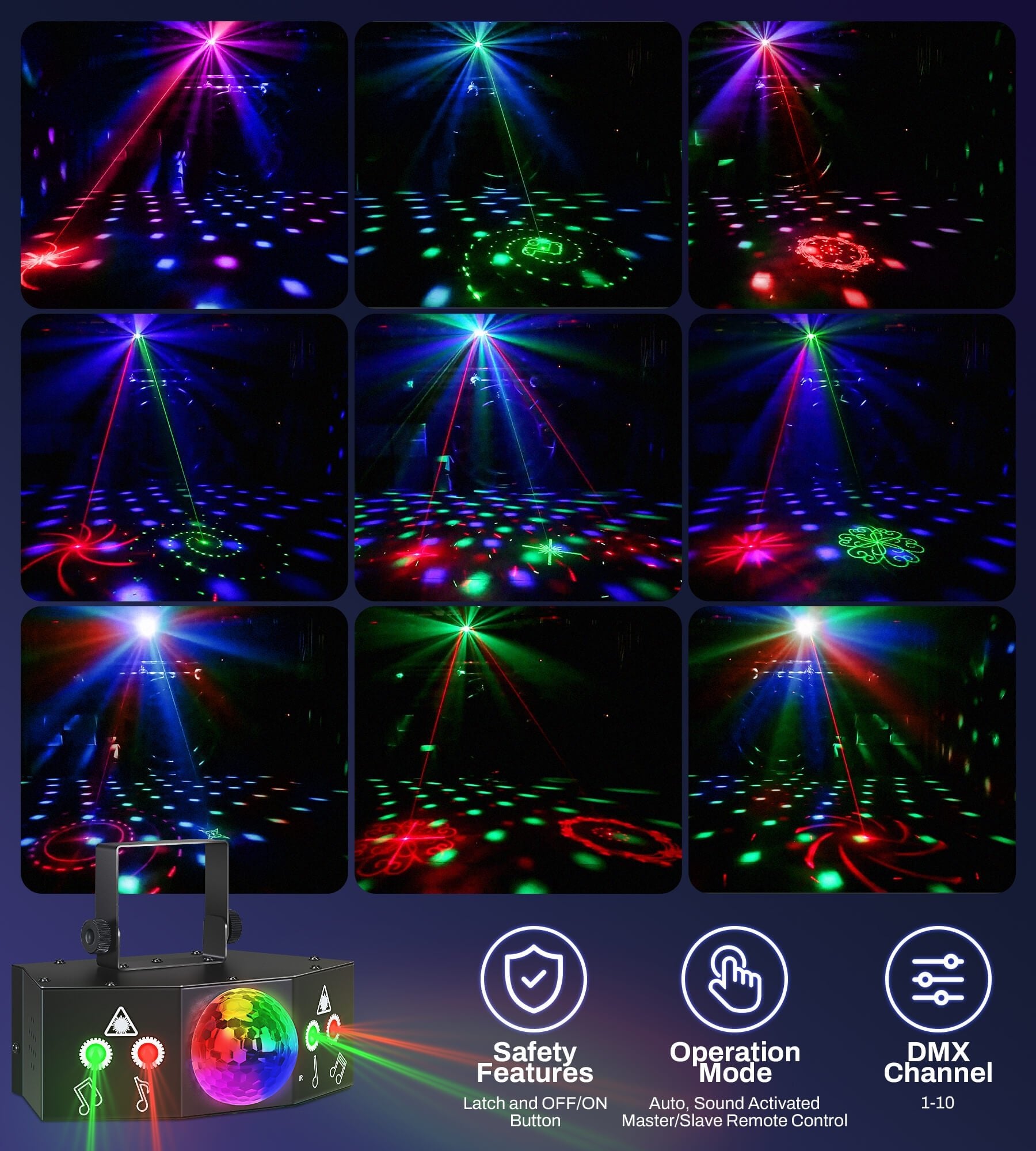 Eytse ‎TC - 7009 Party Lights DJ Laser Disco Ball Light with Sound Activated Support DMX512 - Eytse