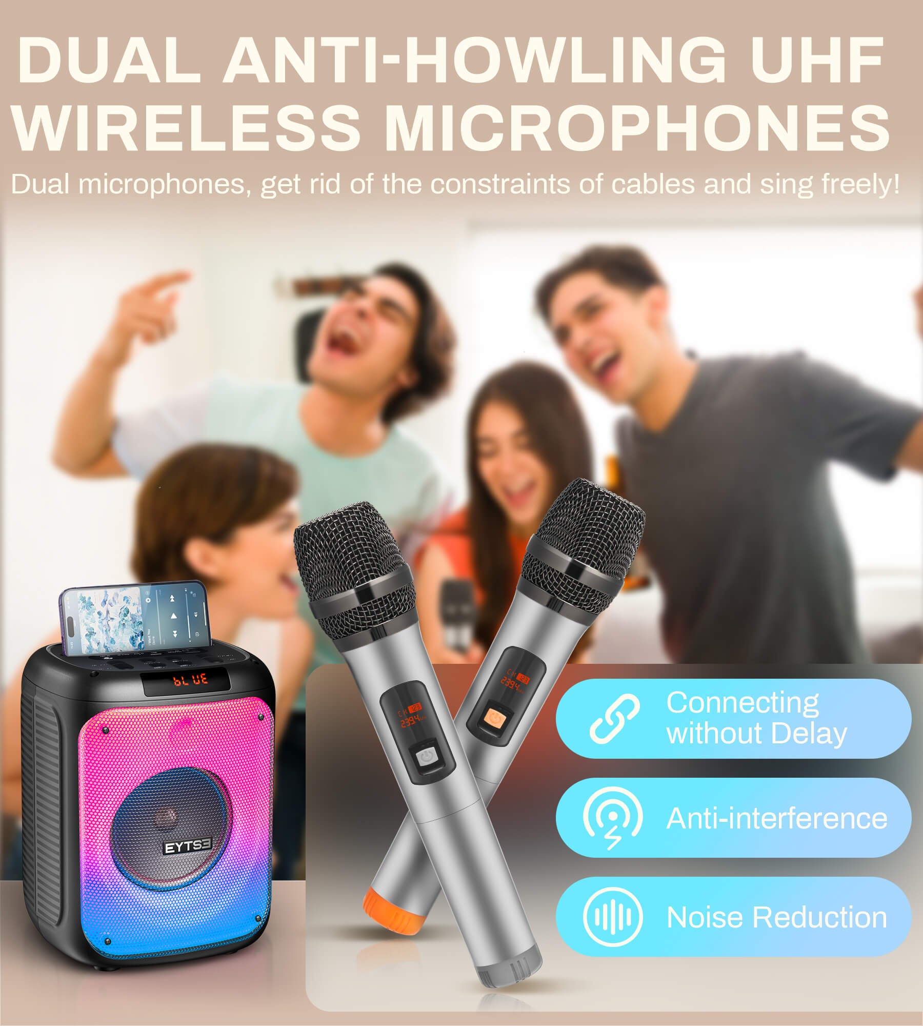 Eytse TK30 Karaoke Machine for Adults with 2 Wireless Microphones - Eytse