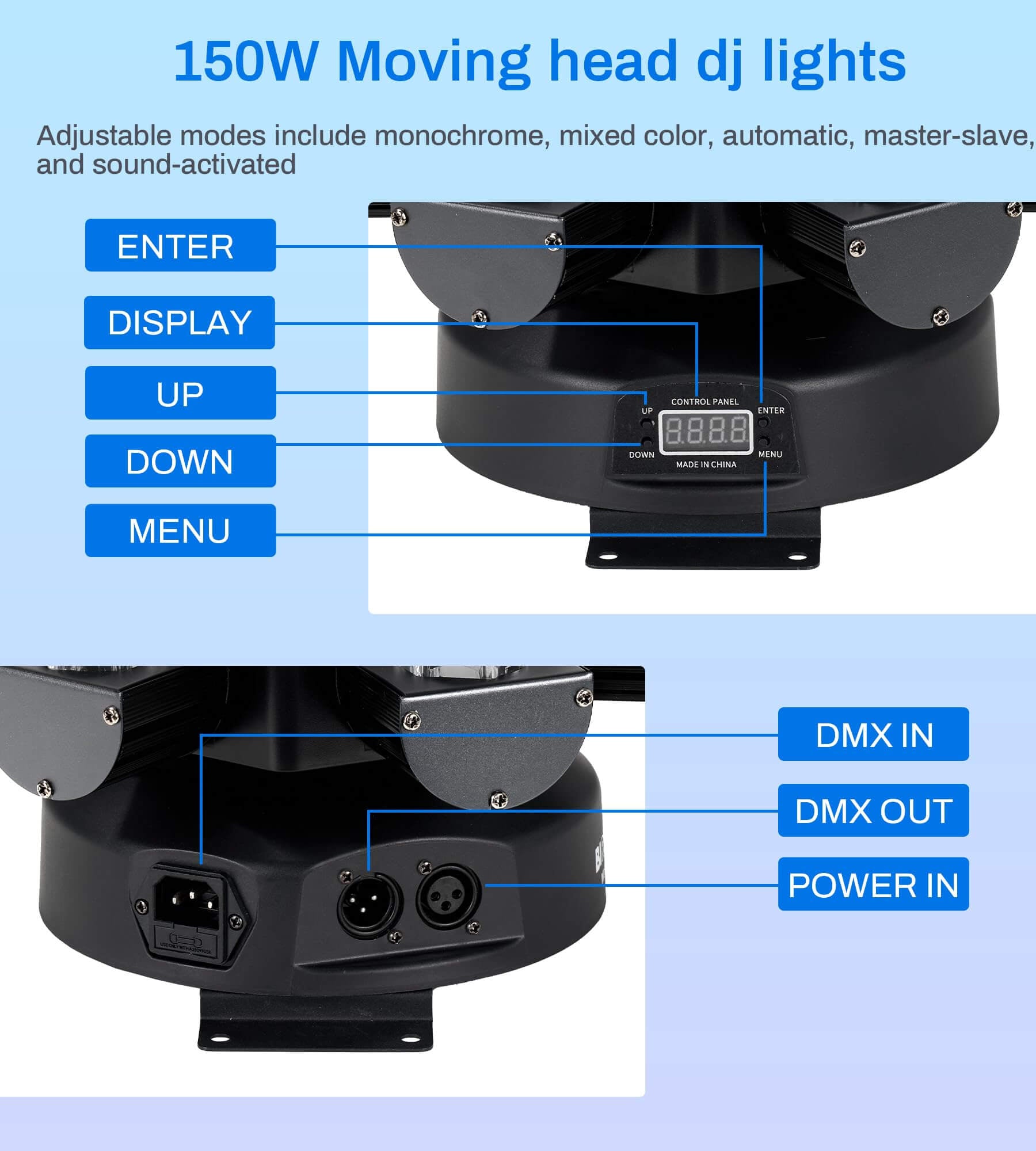 Eytse WRML07 Moving Head DJ Lights, 150W RGBW 4 - in - 1 LED 6 Arms Disco Stage Light with Mixed Lighting Effects - Eytse